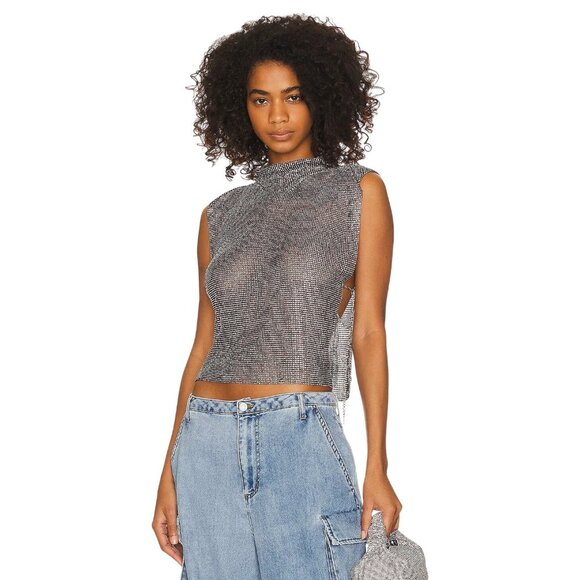 8 Other Reasons Womens Rhinestone Mesh Cowl Neck Top in Black One Size New Women - Picture 3 of 13